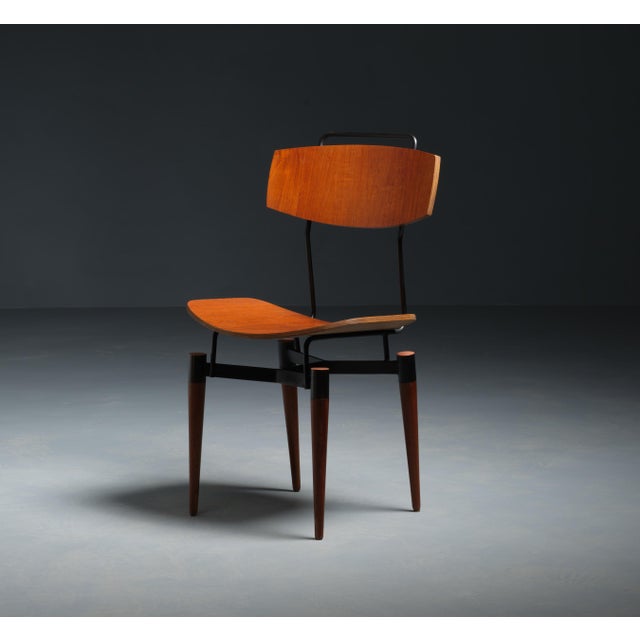 1950s Italian Desk Chair in Teak and Black Iron, 1950s For Sale - Image 5 of 5