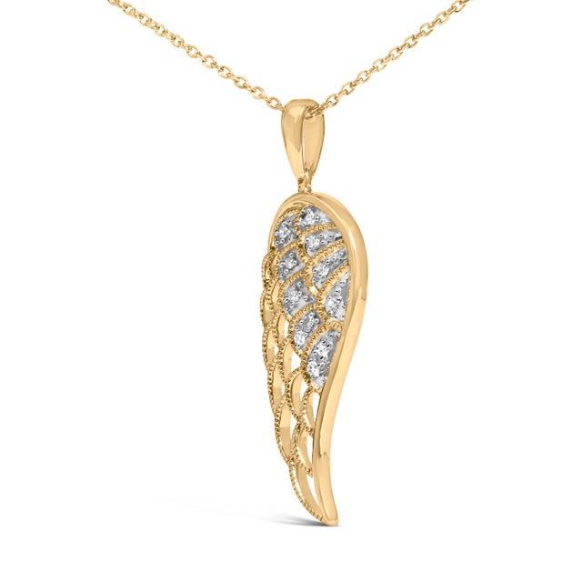 Haus of Brilliance Gold Vermeil Diamond Accent Angel Wing Pendant Necklace For Sale - Image 4 of 4