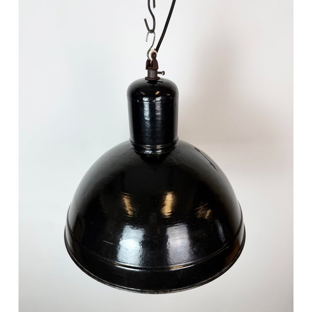 Black Industrial Black Enamel Factory Pendant Lamp, 1950s For Sale - Image 8 of 18