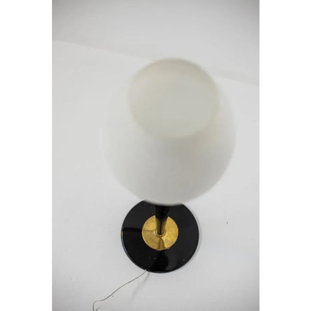 1950s Large Italian Opal Glass and Wood and Brass Table Lamp For Sale - Image 5 of 18