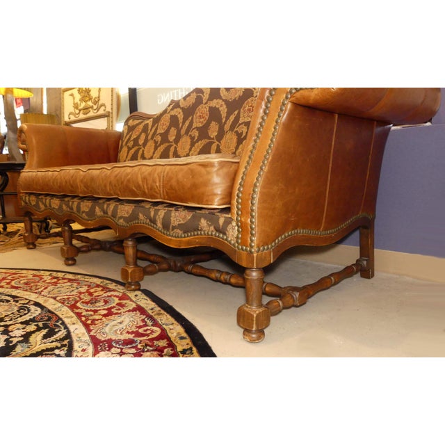 Vintage Old Hickory Tannery Rolled Arm Leather and Upholstered Sofa