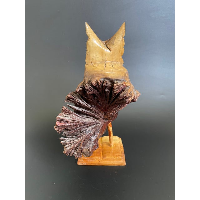 Rustic Vintage Hand Carved Parasite Wood Owl For Sale - Image 3 of 11