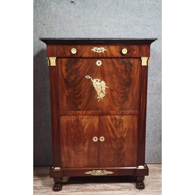 Empire Four-Column Secretaire in Flame Mahogany with Gilt Bronze Mounts For Sale - Image 10 of 13