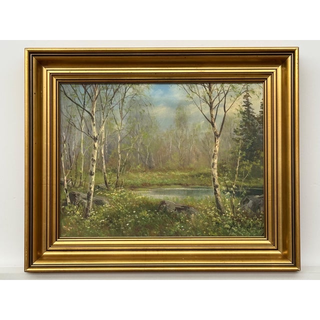 Forest Landscape in Scandinavia with Silver Birch Trees by Danish Artist 1945 Circa For Sale - Image 9 of 16