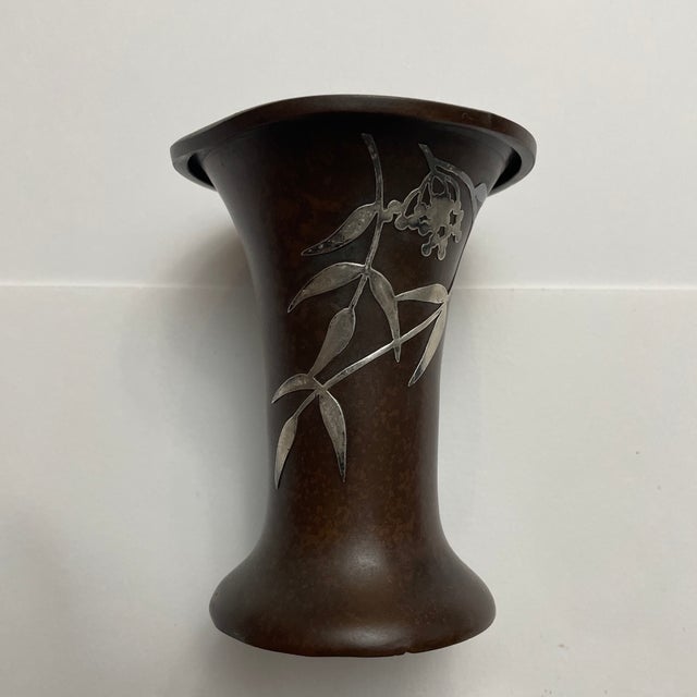 Art Deco 1920s Heintz Art Metal Shop Sterling Silver on Bronze Vase. For Sale - Image 3 of 10