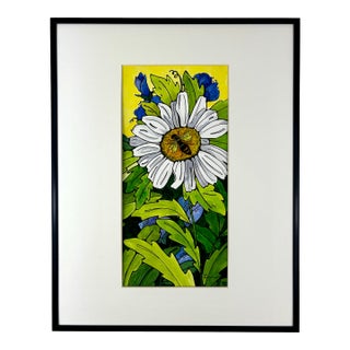 Framed Watercolor Fine Art Giclee Print White Daisy For Sale