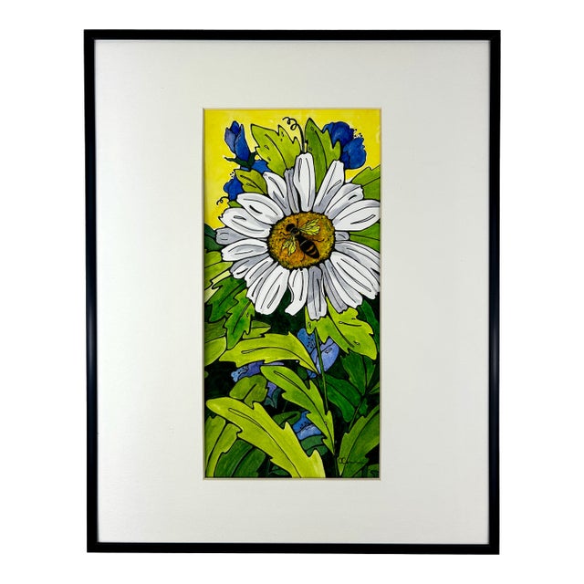 Giclee Fine Art Print Framed Watercolor Small Fine Art “White Daisy” For Sale