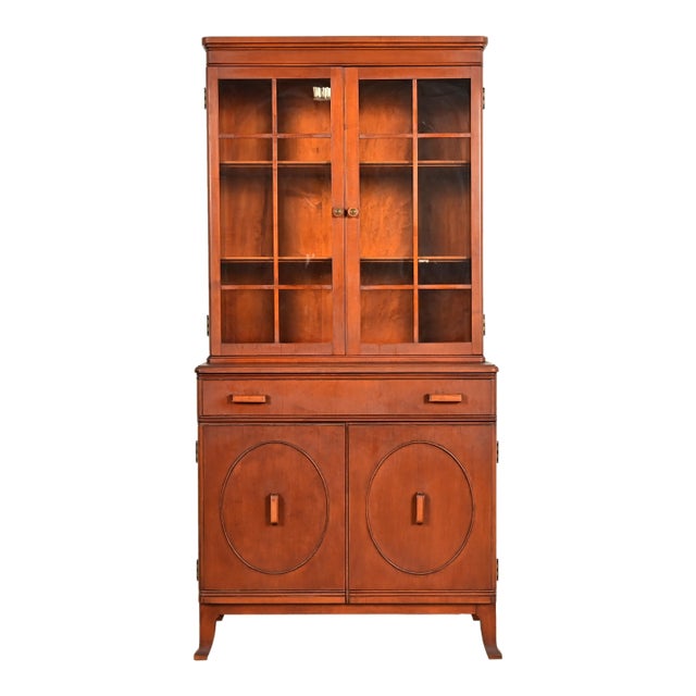 Stickley Brothers Antique Art Deco Maple Breakfront Bookcase Cabinet, Circa 1920s For Sale