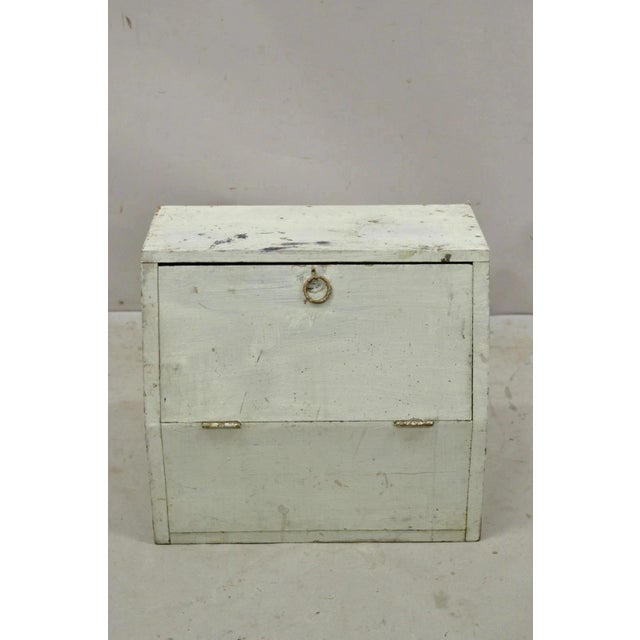 Vintage Arts & Crafts Wooden Green Painted Shoe Polish Box Tool Chest. Circa Early 20th Century. Measurements: 15" H x 17"...