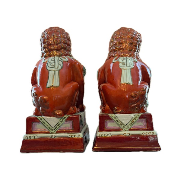 Mid-Century Modern Iron Red 20th Century Foo Lions For Sale - Image 3 of 8