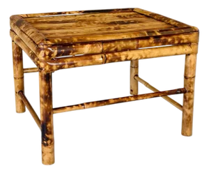Vintage British Colonial Coastal Scorched Bamboo Stool or Decorative Accent Table
