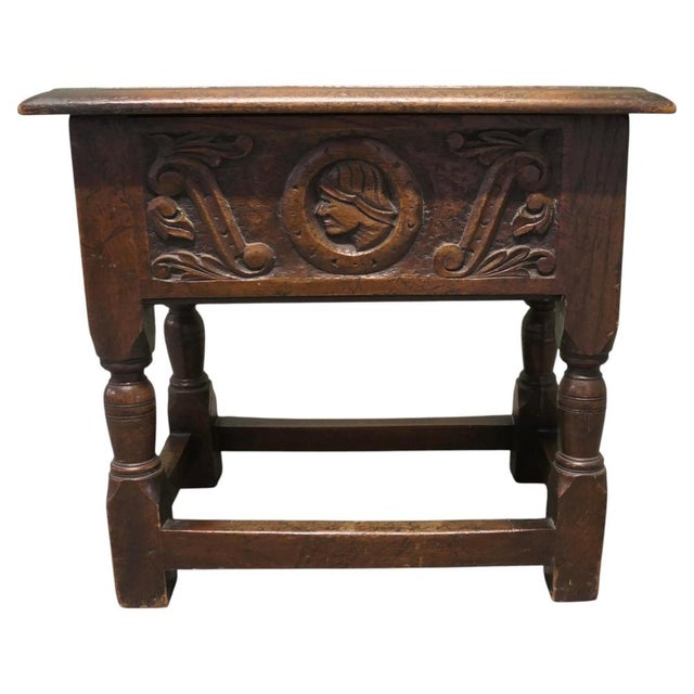 Wood 19th Century Oak Joint Coffin Stool with Sewing Box, 1900 For Sale - Image 7 of 7