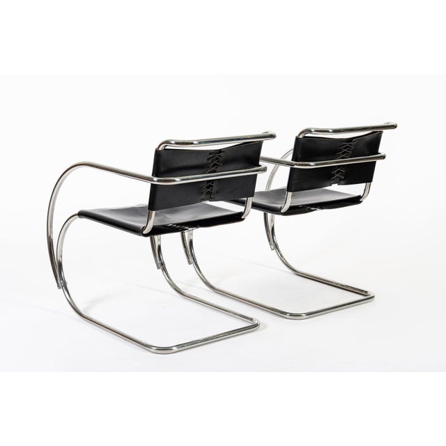 Black Bauhaus Mr20 Black Leather Arm Chairs by Mies Van Der Rohe for Knoll, 1979 For Sale - Image 8 of 13