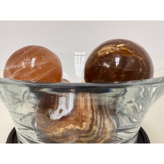 Late 20th Century Carved Lotus Base Glass Bowl + Stone Sphere Set For Sale - Image 5 of 12