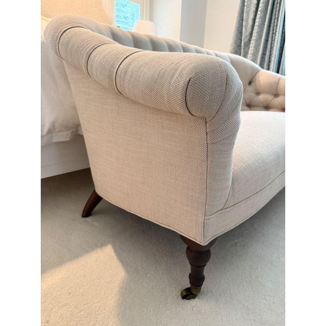 Wood Lee Industries Tufted Linen Loveseat For Sale - Image 7 of 11