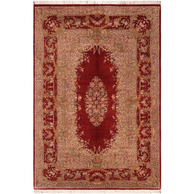 Shabby Chic Medallion 1990's Pak-Persian Rust/Taupe Wool Rug - 6'2'' X 9'7'' For Sale - Image 9 of 9