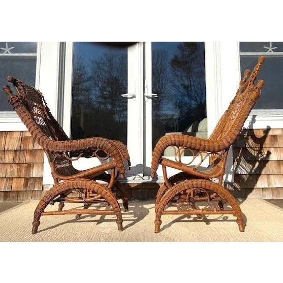 Wood A Pair of American Antique Wicker Rocking Chairs For Sale - Image 7 of 12