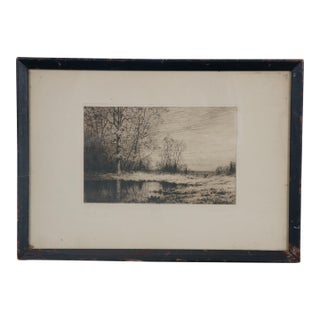 Antique 1881 Henry Farrer the Last Walk in Autumn Landscape Etching 13" For Sale