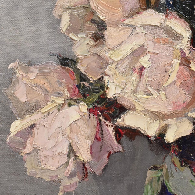 Maurice Alfred Decamps, Art Deco Still Life with Vase of White Roses, 1920s-1940s, Oil on Canvas For Sale - Image 7 of 11