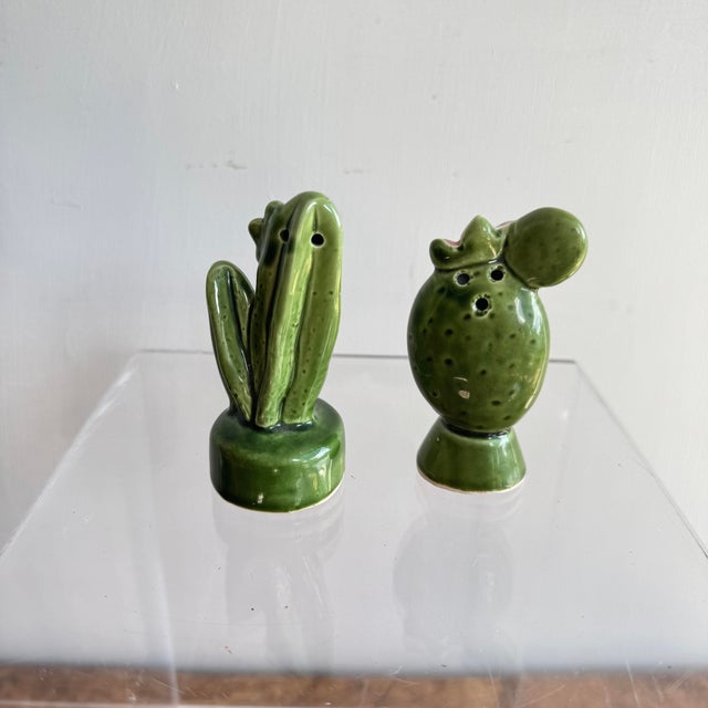 Ceramic Vintage Ceramic Cactus Salt and Pepper Shakers- A Pair For Sale - Image 7 of 9