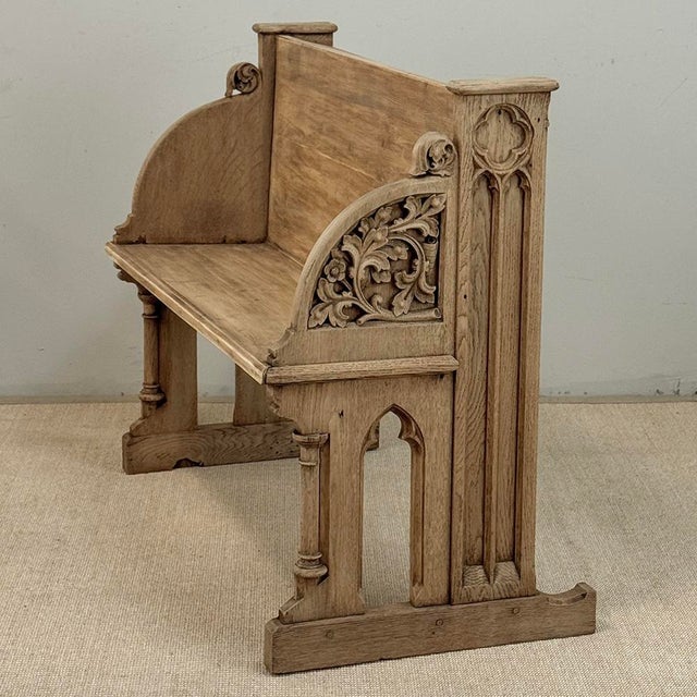 19th Century Gothic Revival Stripped Oak & Fruitwood Deacon’s Bench For Sale - Image 14 of 18