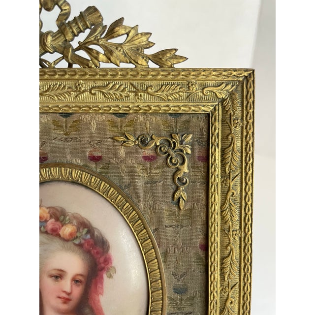 Metal Antique Framed Hand-Painted Portrait on Porcelain of Fine Lady For Sale - Image 7 of 12