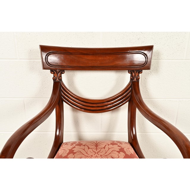 Baker Furniture Style English Regency Carved Mahogany Armchairs, Pair For Sale In South Bend - Image 6 of 14