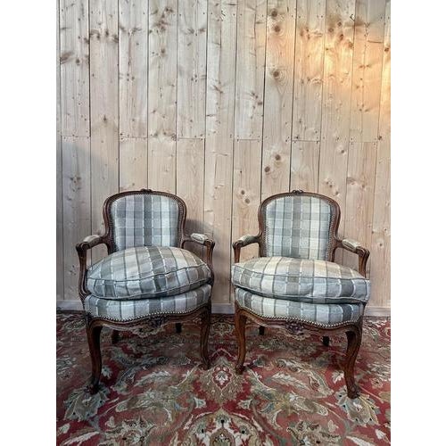 Blue Louis XV Style Cabriolet Armchairs, Set of 2 For Sale - Image 8 of 8