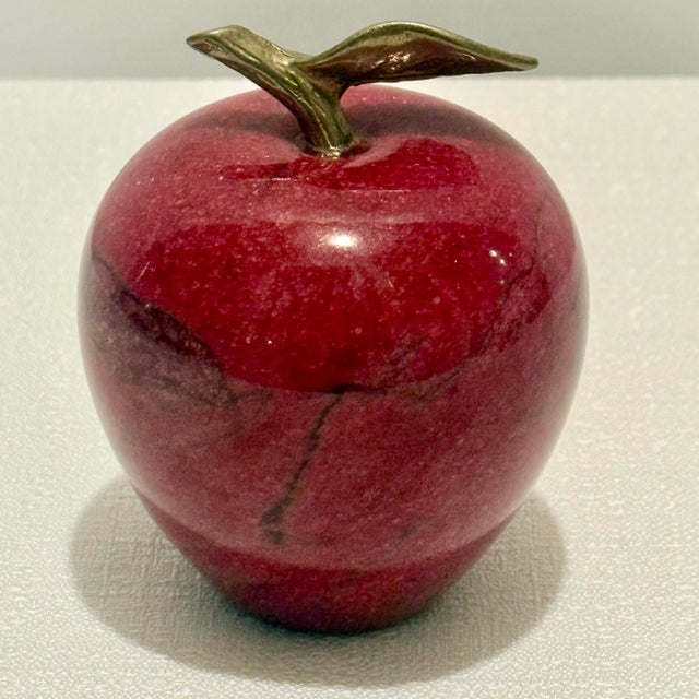 Mid 20th Century Vintage Carved Red Marble Apple Paperweight - Styled After Mangani / Italian Stone Fruit For Sale - Image 5 of 9