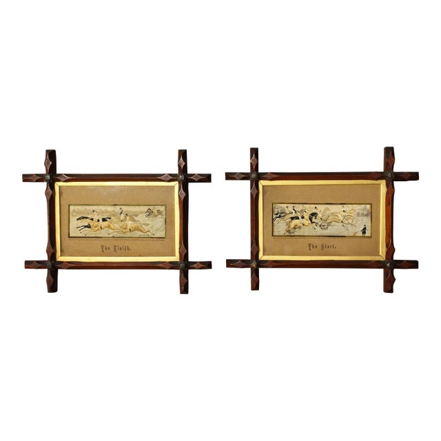 Late 19th Century English Pair of Stevengraph Horse Race Pictures For Sale