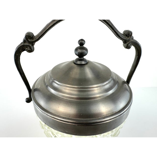 1960s Vintage Cut Glass Ice Bucket With Pewter Lid and Swing Handle Barware For Sale - Image 5 of 11