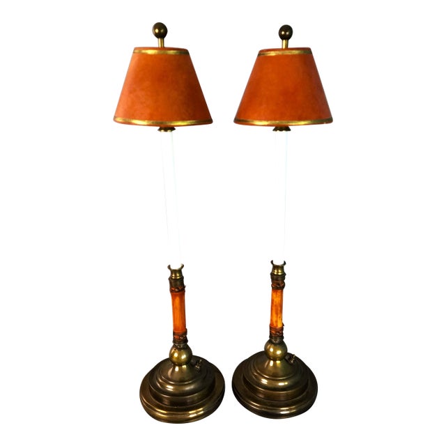 Hart & Associates Table Lamps Brass & Bamboo Vintage Pair For Sale