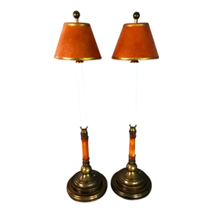 Hart & Associates Table Lamps Brass & Bamboo Vintage Pair