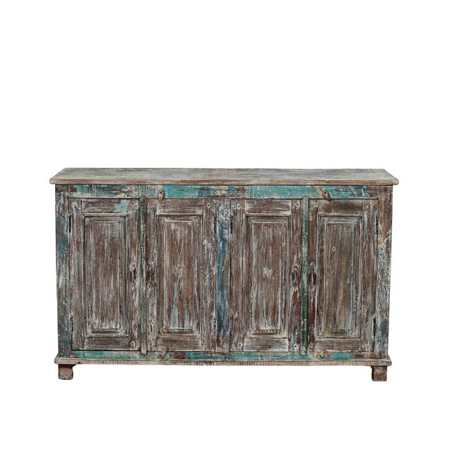 Sideboard/buffet made from Antique Indian Teakwood Architectural Elements, the natural rectangular teak panels and case...