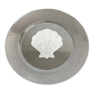 1980s French Etched Seashell Glass Luncheon Plates - Set of 8 For Sale