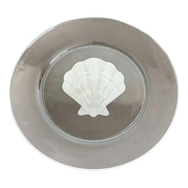 1980s French Etched Seashell Glass Luncheon Plates - Set of 8 For Sale