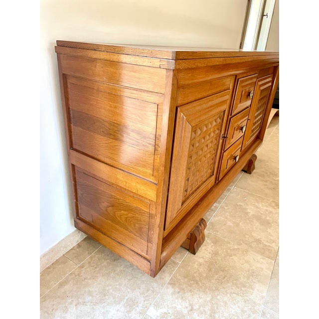 Mid-Century Modern French Art Deco Geometric Carved Oak Sideboard, Style of Charles Dudouyt, 1930s For Sale - Image 3 of 6
