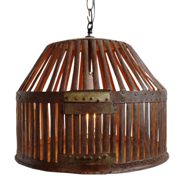 Vintage Industrial Rustic Iron Cage Rustic Pendant Light For Sale - Image 4 of 7