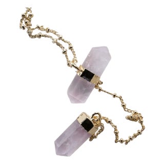 Rose Quartz Gold Plated Chain Necklace For Sale