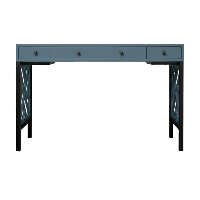 David Francis Chippendale Writing Desk - Regatta Blue For Sale - Image 4 of 9