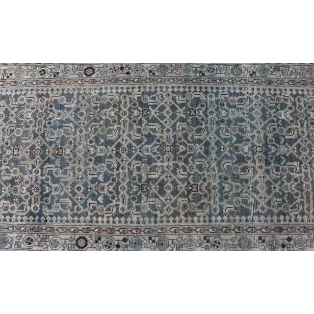 Cerulean Antique Malayer Persian Long Runner in Blue's With All-Over Design 3'8 X 17'4 For Sale - Image 8 of 14