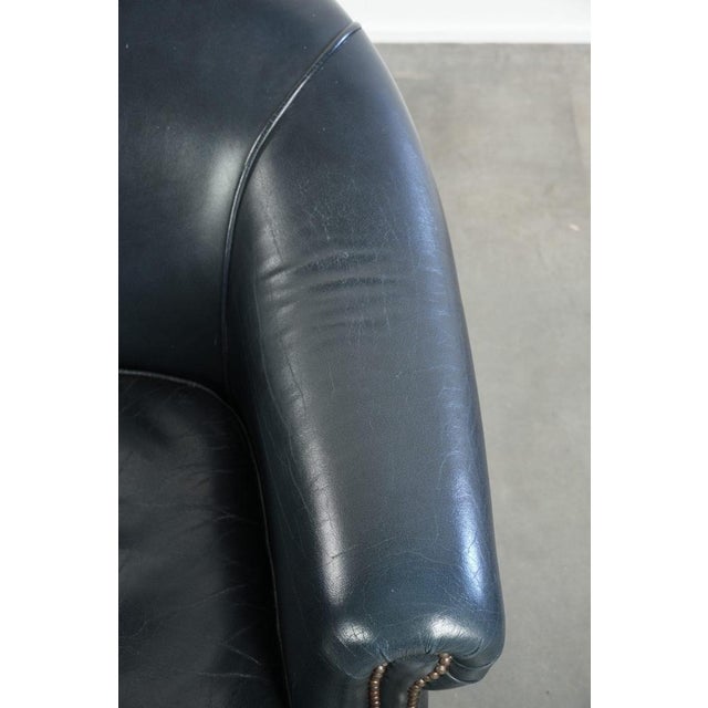 Dark Blue Cowhide Leather Club Chairs, Set of 2 For Sale - Image 9 of 16