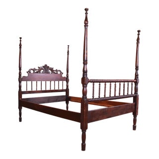 Antique Victorian Carved Mahogany Four Poster Full Size Bed, Circa 1880s For Sale