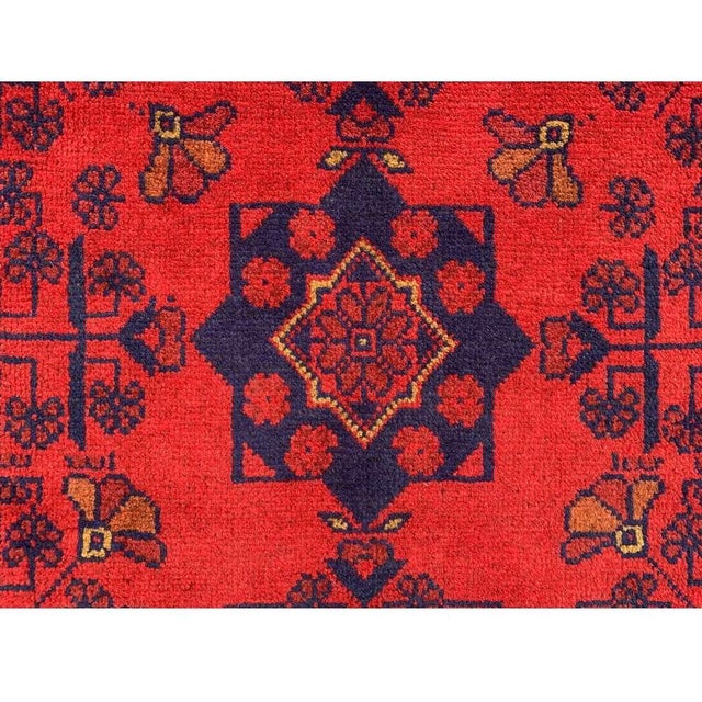 Ruby Red Fine Quality Hand Knotted Afghan Khal Mohammadi Wool Area Rug 3.11 X 2.8 Ft For Sale - Image 8 of 11