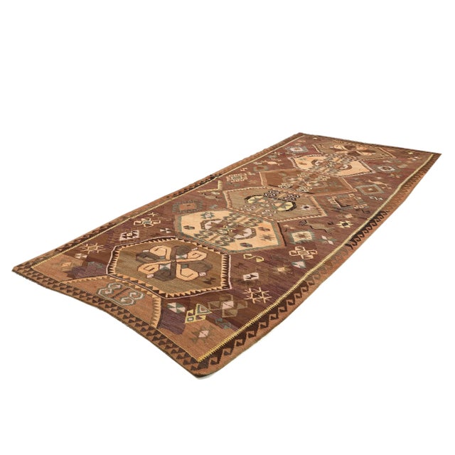 Traditional Mid 20th Century Vintage Turkish Kars Kilim Rug For Sale - Image 3 of 7