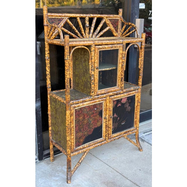 19th-C. Aesthetic Movement English Burnt Tortoise Bamboo Chinoiserie Cabinet For Sale In Atlanta - Image 6 of 7