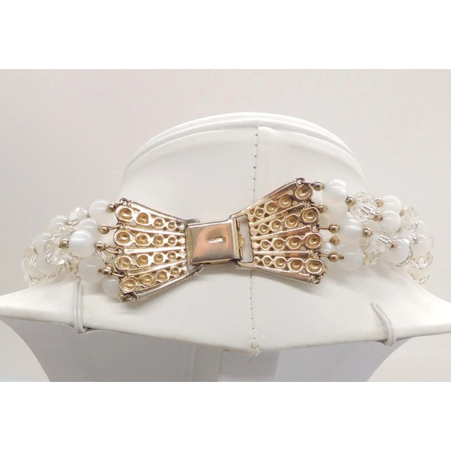 Metal Vintage 1950s Signed Napier 5-Strand Faux-Moonstone & Glass Beaded Necklace For Sale - Image 7 of 7