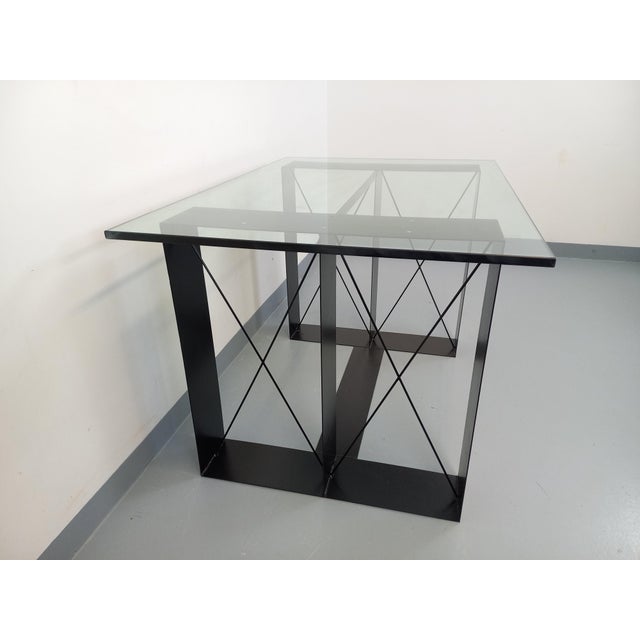 1980s Vintage Rectangular High Table in Glass and Black Metal, 1980s For Sale - Image 5 of 18