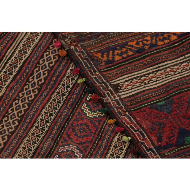 Textile Vintage Persian Soumak Kilim, Deep Earth Tones With Diamond Bands - Rug & Kilim For Sale - Image 7 of 7