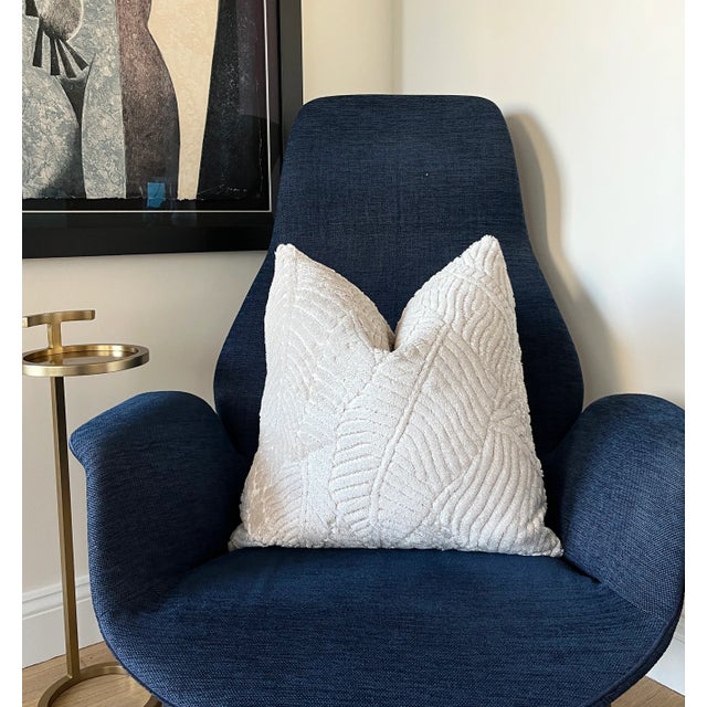 Contemporary Vanilla Leaves 22x22 Velvet Throw Pillow With Feather Down Insert For Sale - Image 3 of 7